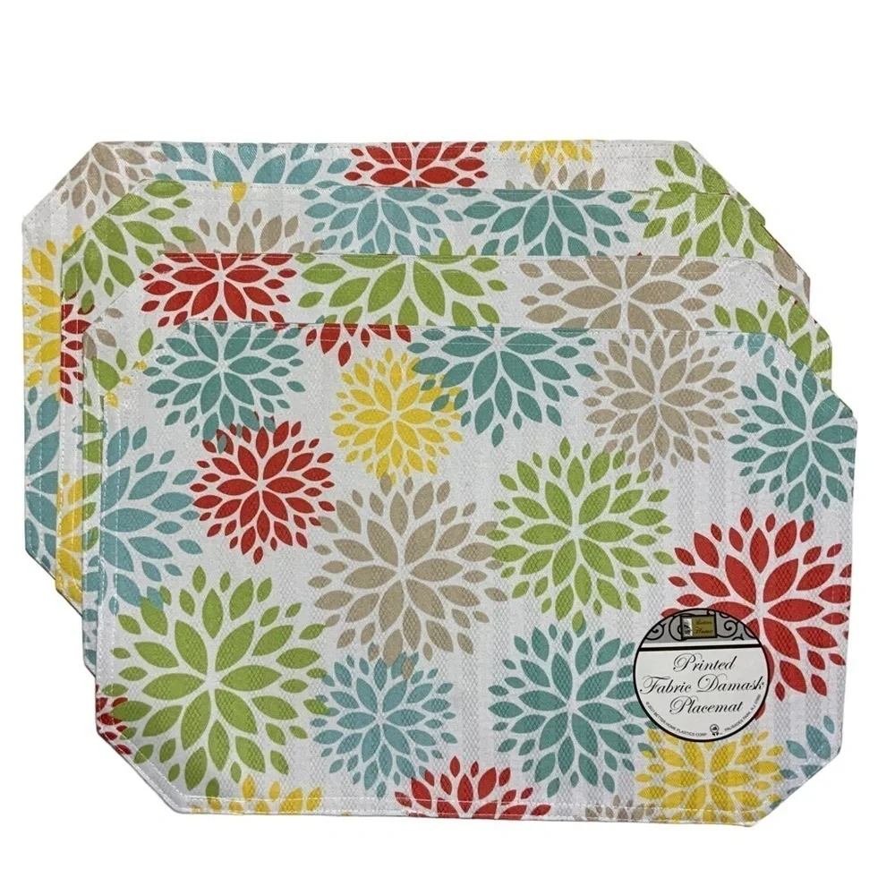 Placemats Printed Fabric Damask Reversible Flower Power 12 X 18 in Set of 4